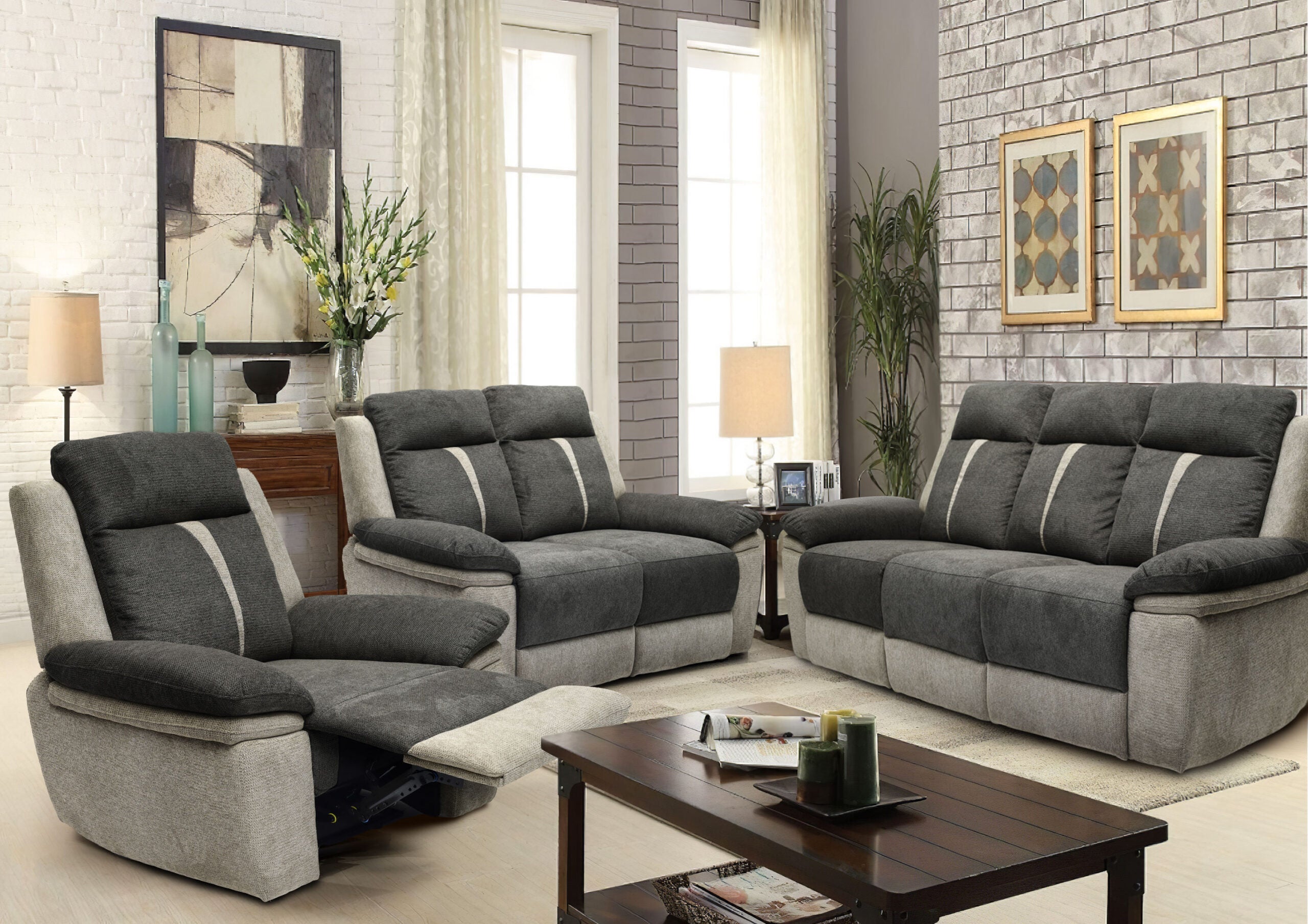 Cologne Fabric Manual Recliner Sofa Set