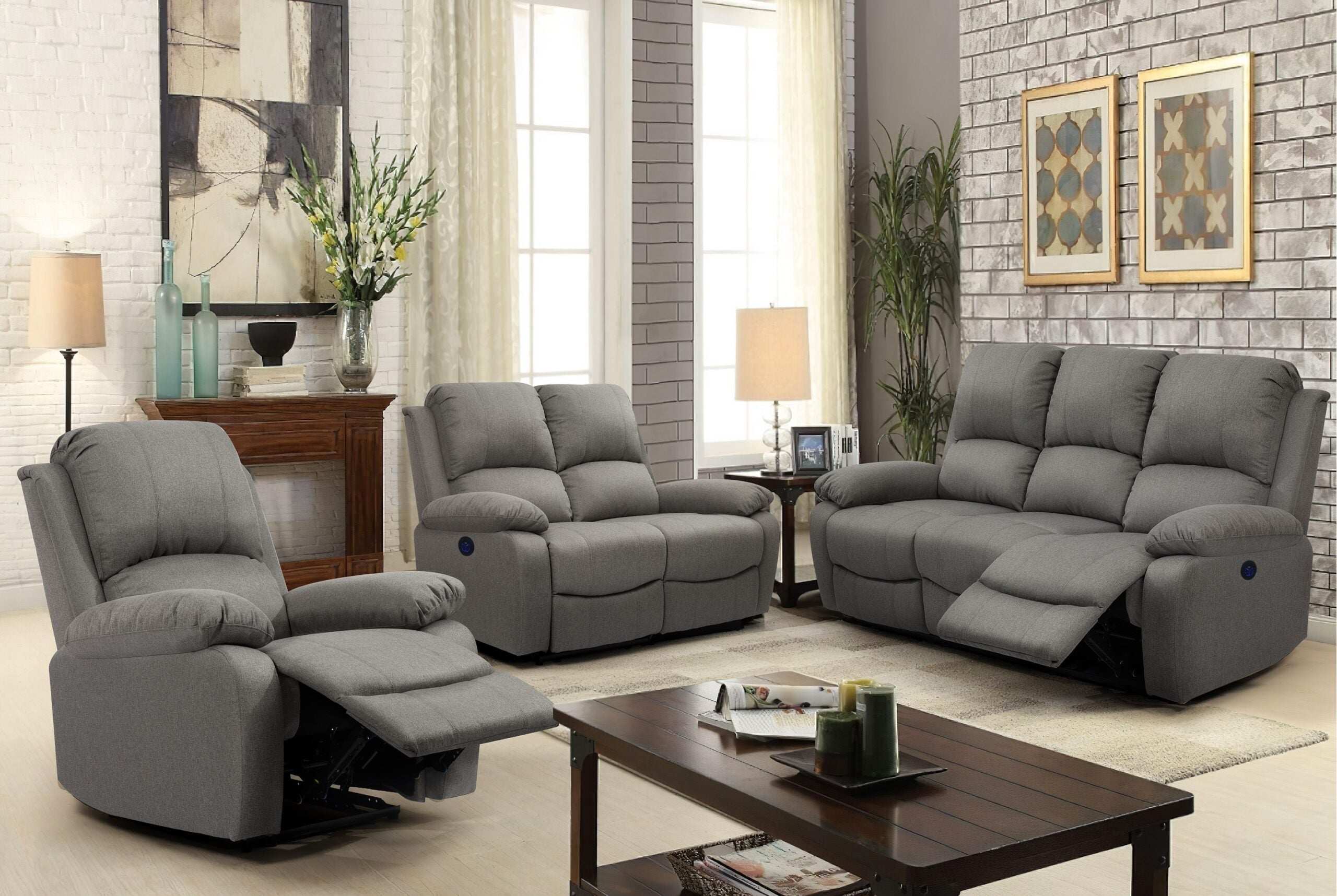 Bolzano Linen Fabric Electric Recliner Set