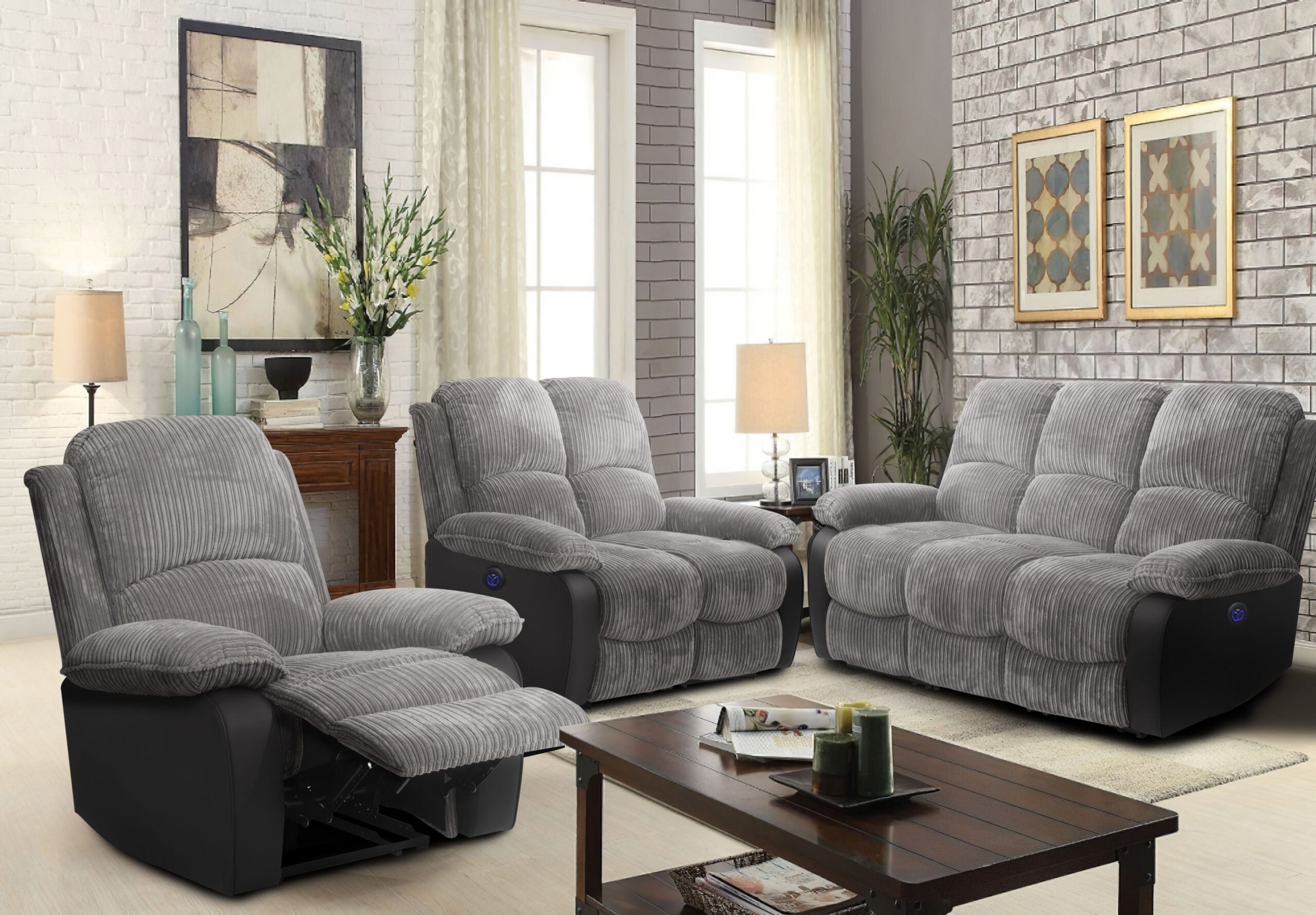 Catania Jumbo Cord Fabric Electric Recliner Set