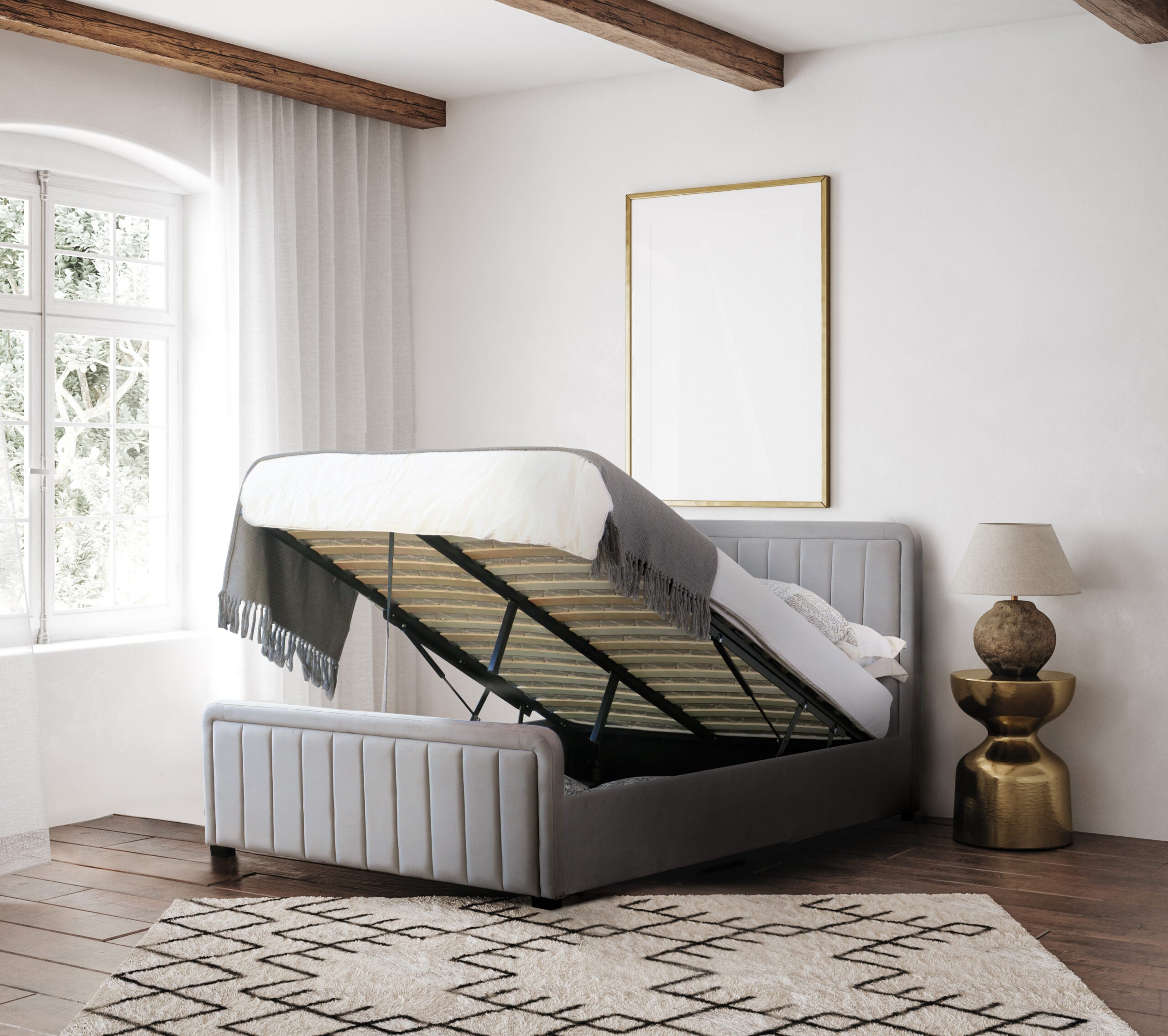 Fabric Borneo Ottoman Bed with optional Mattress
