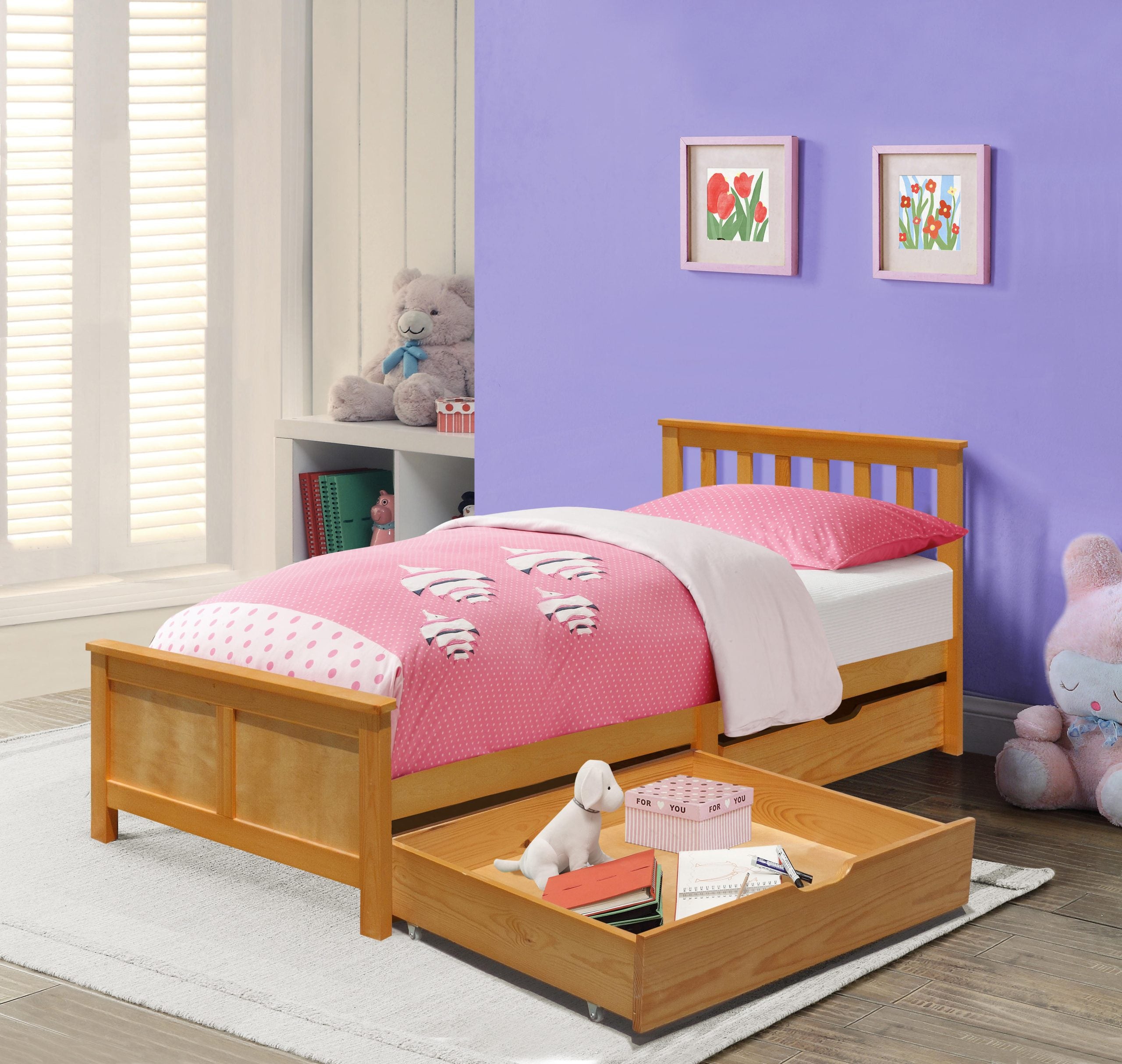 3ft Wooden Bed with Sliding Drawers and optional Mattress