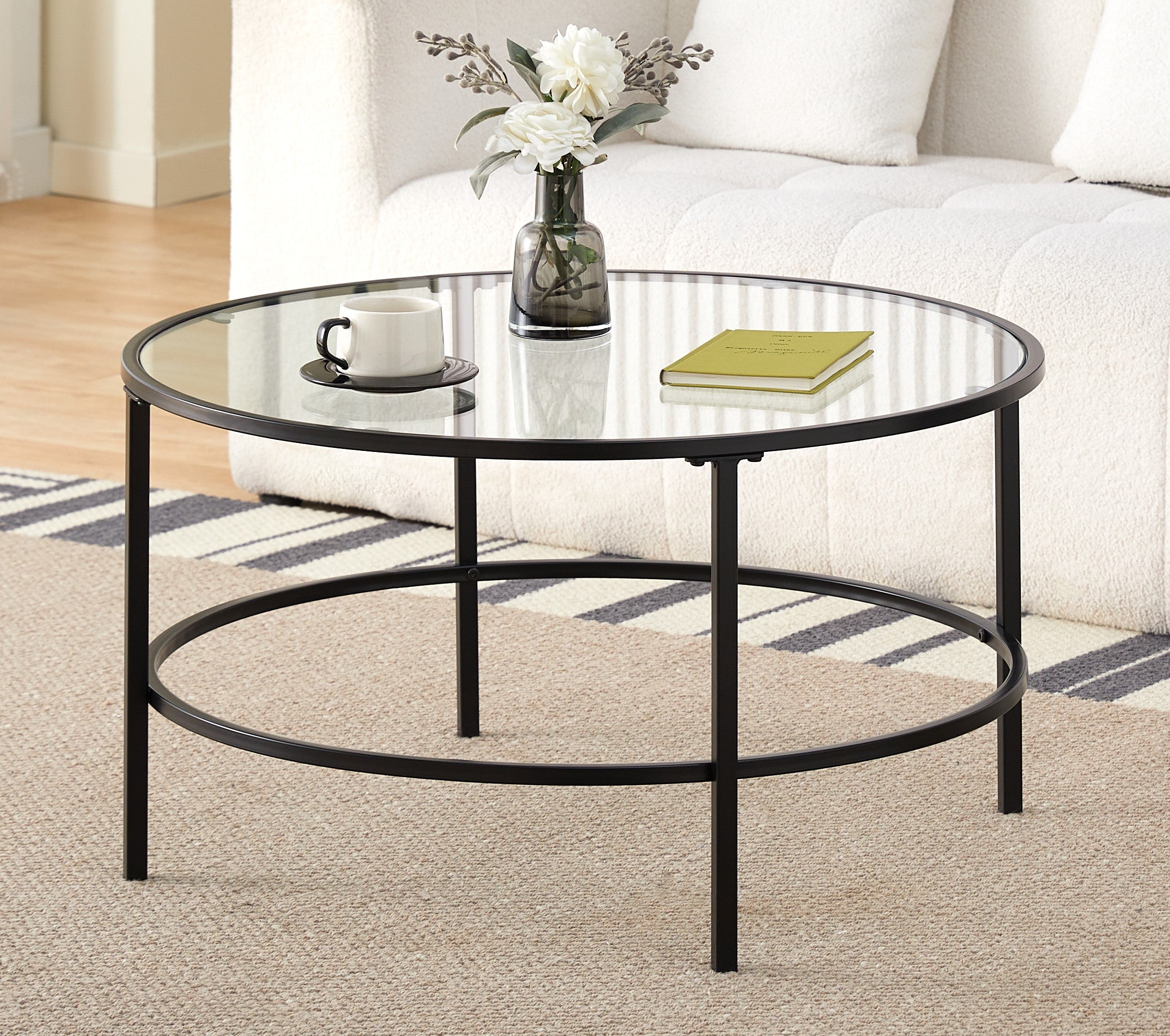 Elodie Black or Gold Coffee Table Tempered Glass Metal Frame Living Room Side Table