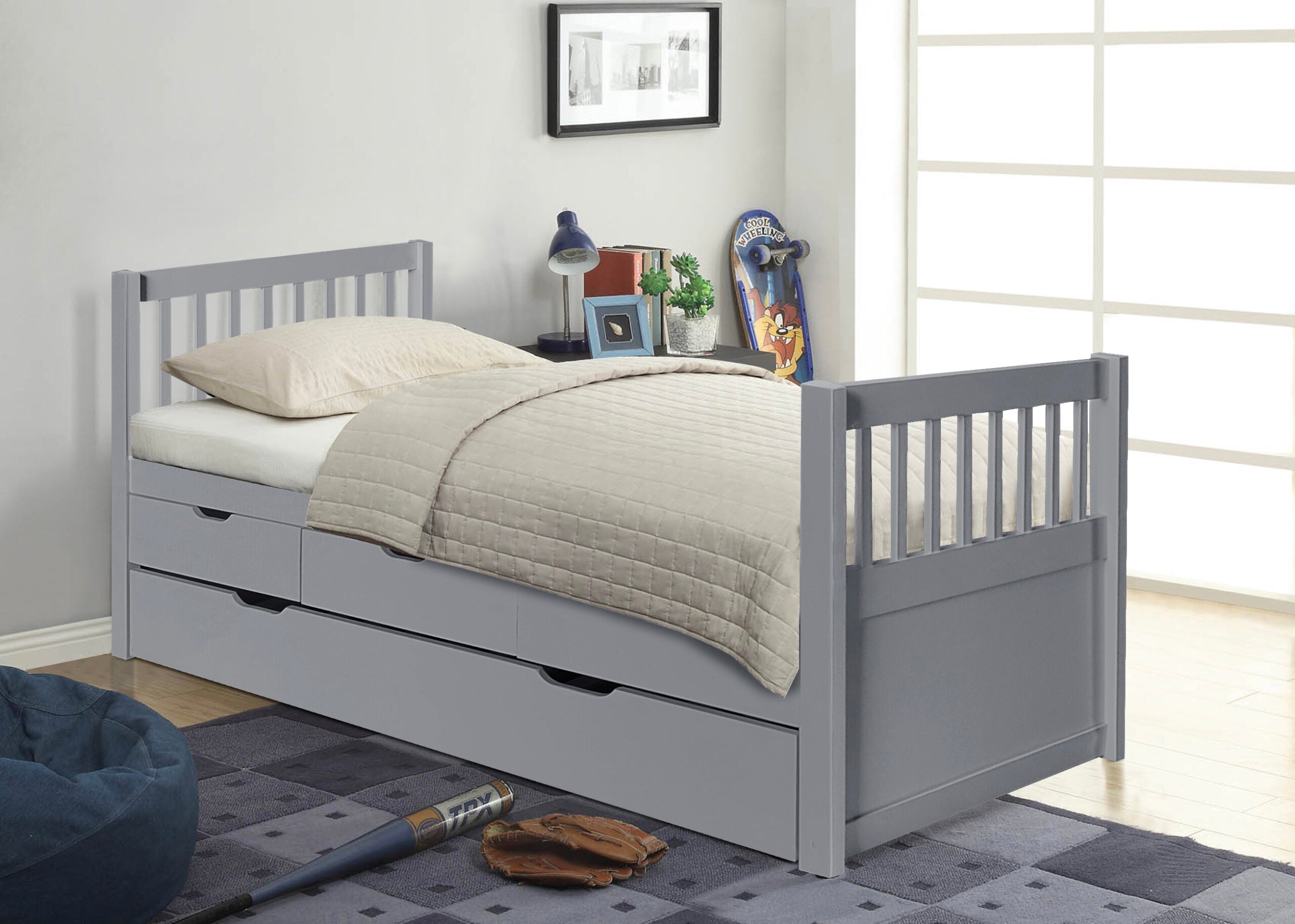 Somerton 3ft Pine Bed Frame With Trundle And Storage Drawers With Optional Mattress Options