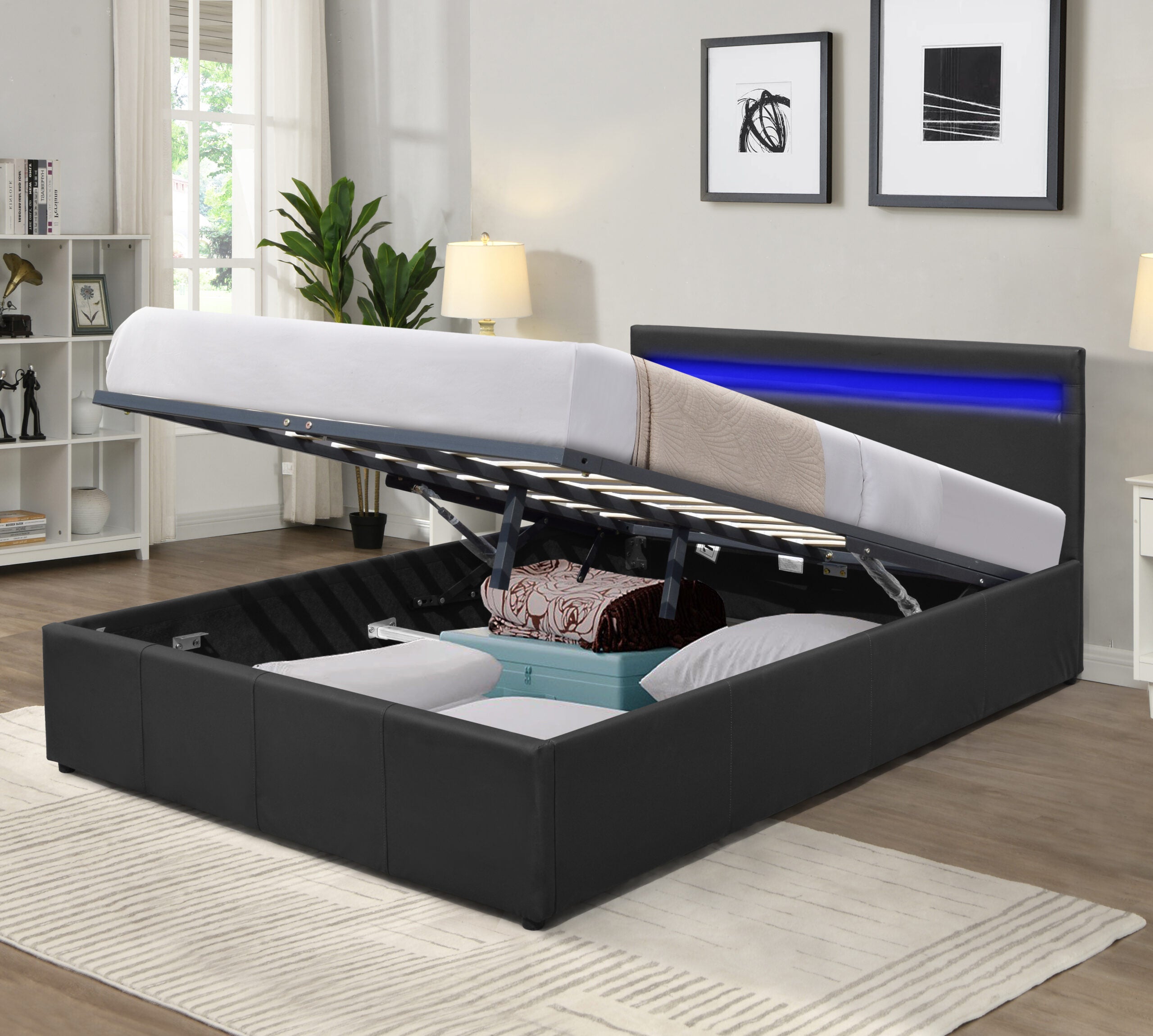 Prado Faux Leather Gas Lift Ottoman Storage Bed Frame With Mattress Option