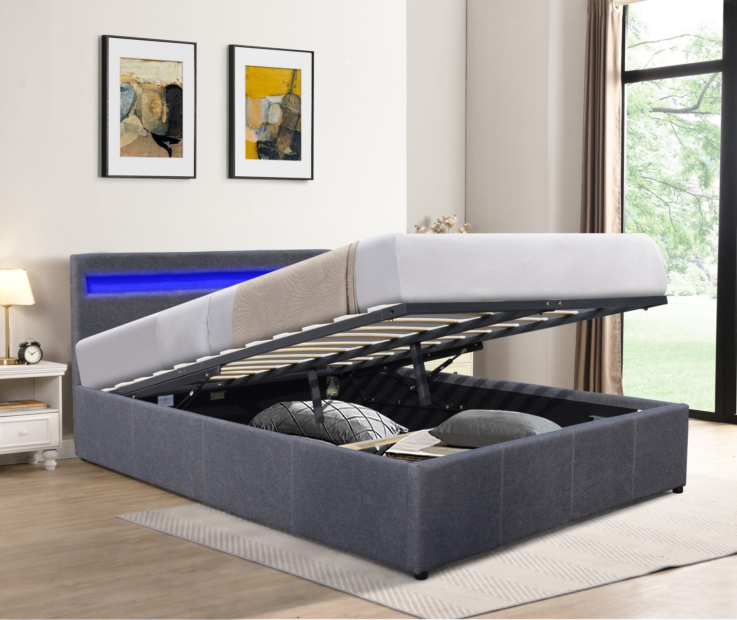 Prado Fabric Gas Lift Ottoman Storage Bed Frame With Mattress Option