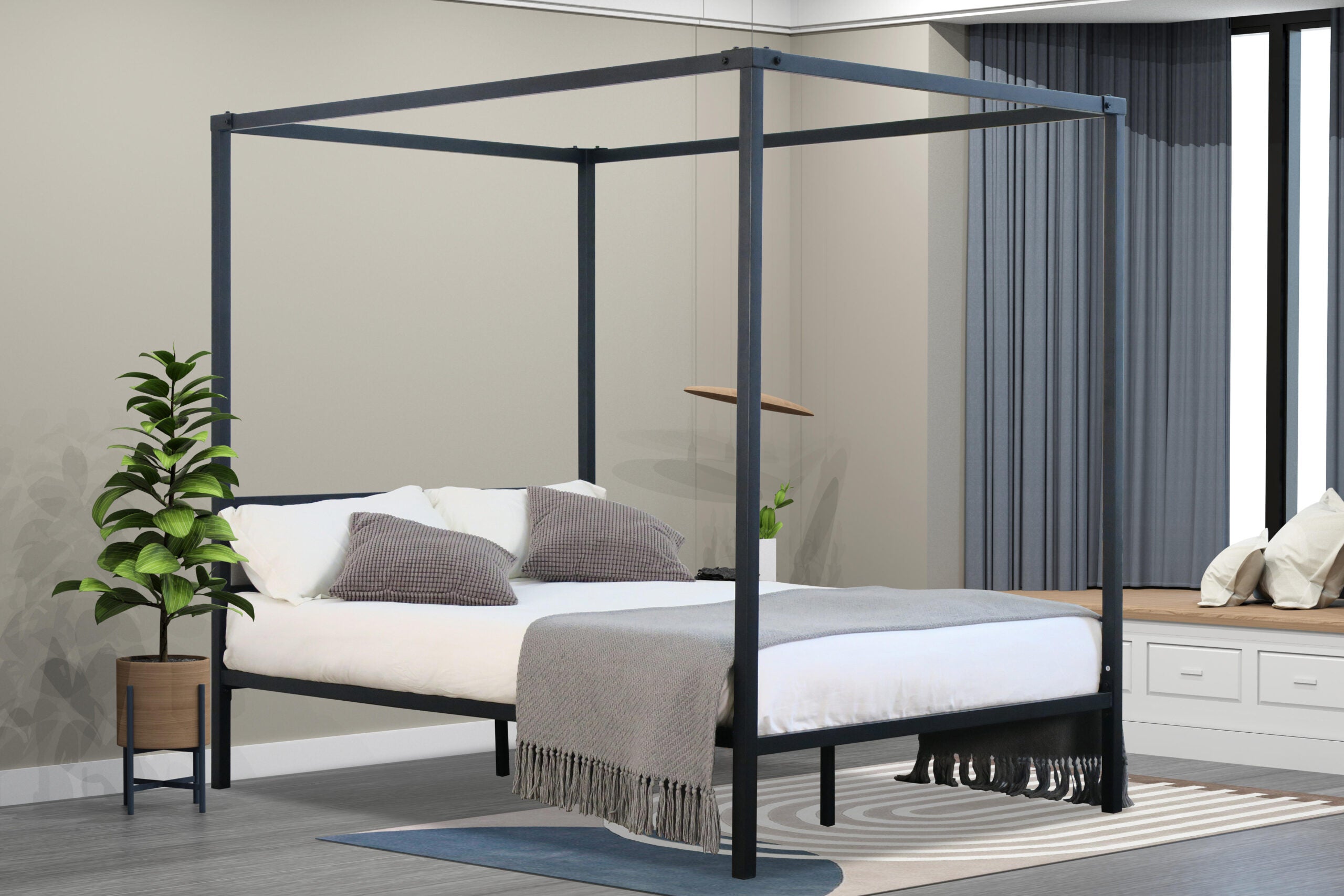 4 Poster Metal Bed with optional Mattress