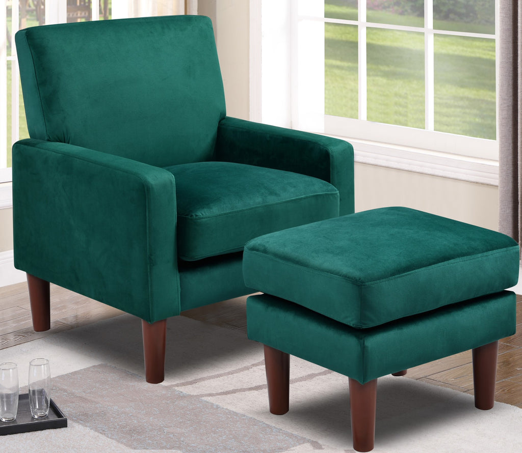 Anabelle Plush Velvet Upholstered Chair With Footstool