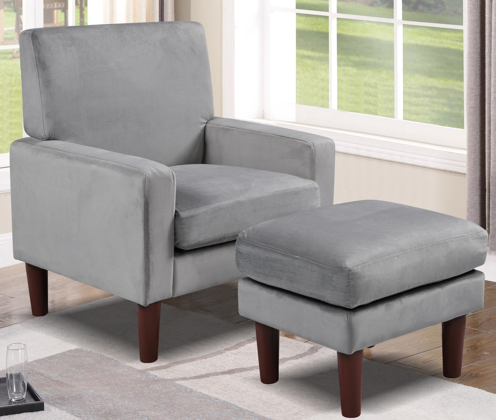 Anabelle Plush Velvet Upholstered Chair With Footstool