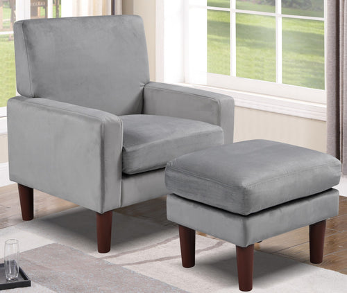 Anabelle Plush Velvet Upholstered Chair With Footstool