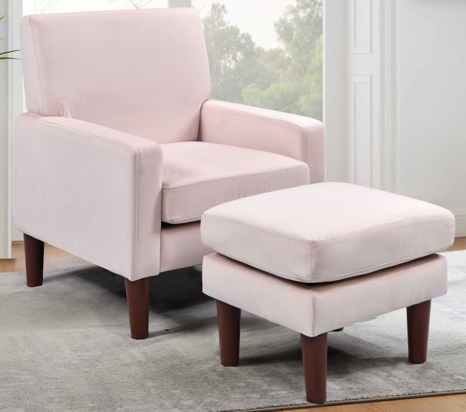 Anabelle Plush Velvet Upholstered Chair With Footstool