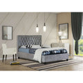 Hannah Shimmer Fabric Upholstered Ottoman with USB Charging Port In One Side