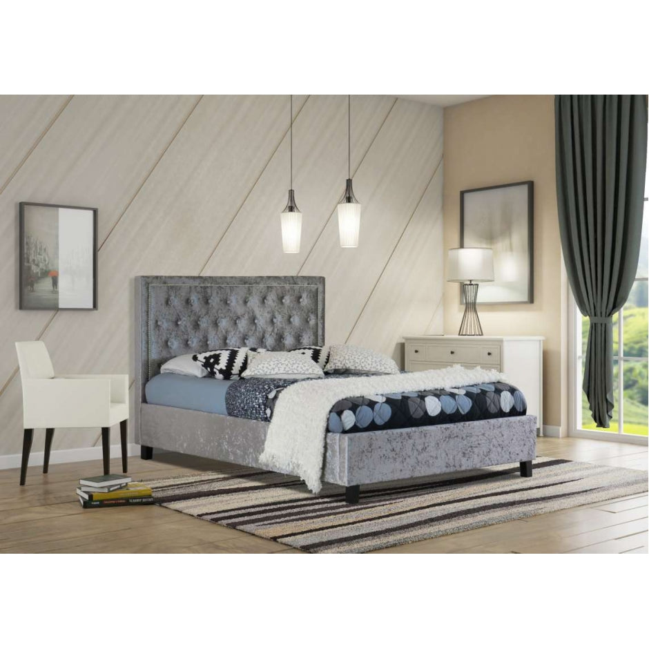 Hannah Shimmer Fabric Upholstered Ottoman with USB Charging Port In One Side