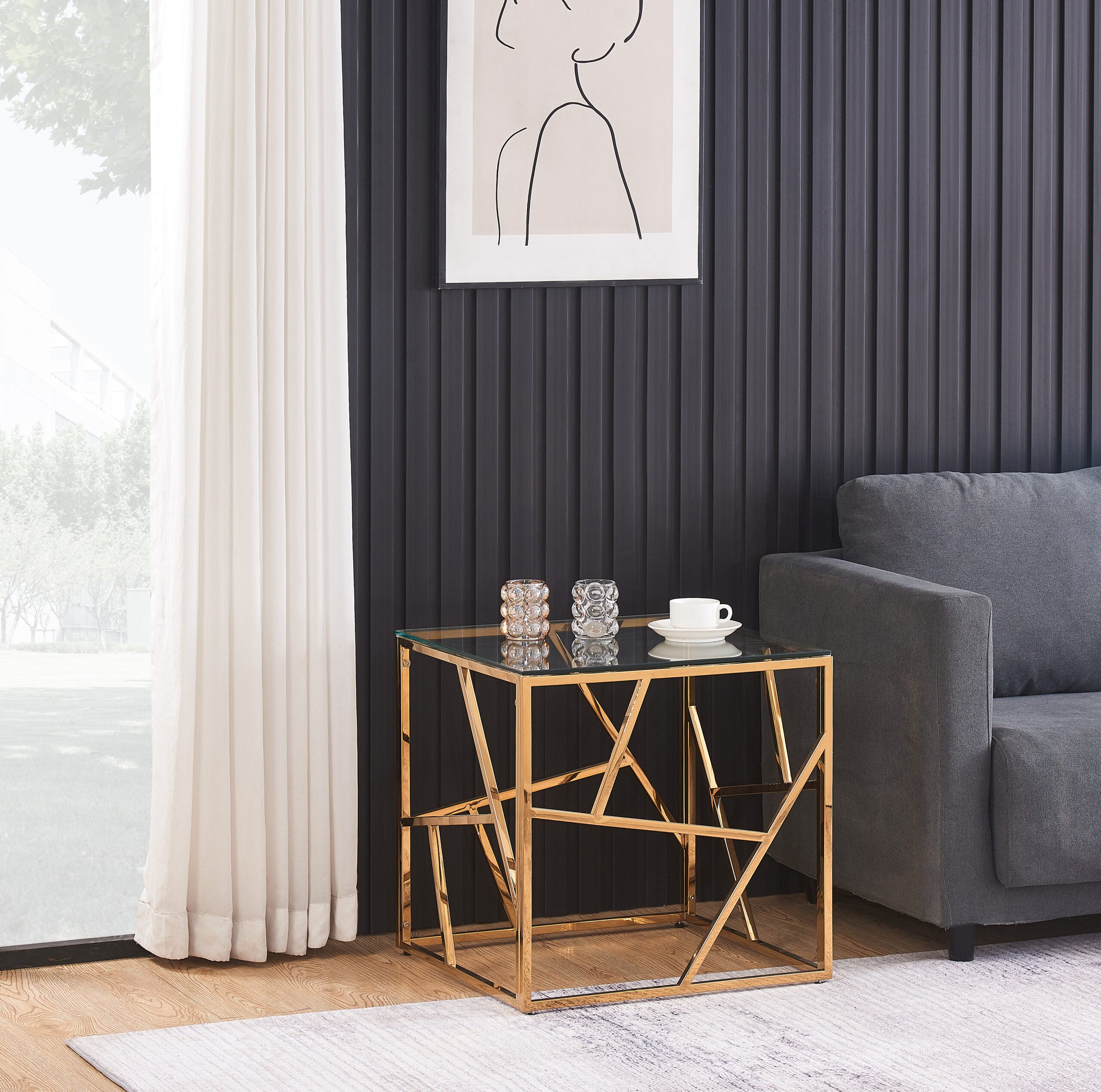 Yeldon Glass And Metal Square Lamp Table in Gold Or Silver