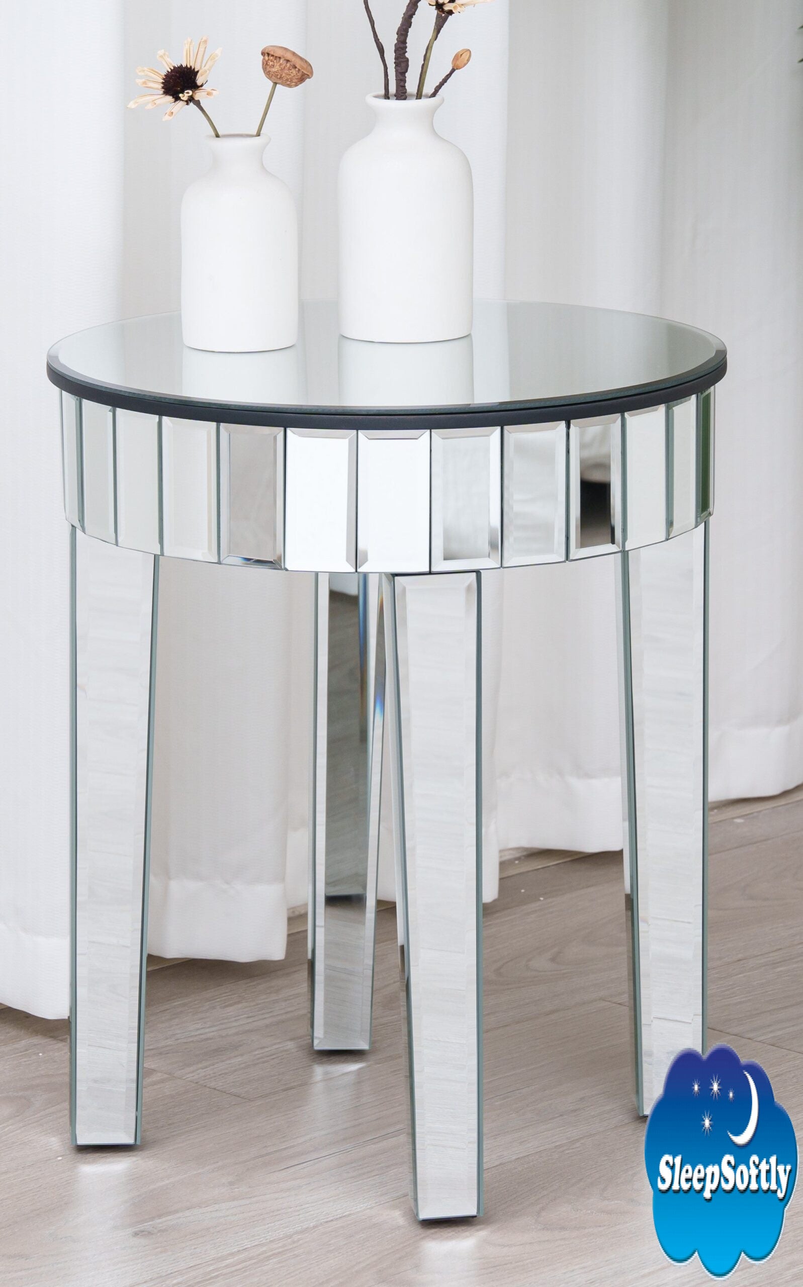 Hollywood Circular Mirrored Side Or End Table Living Room Furniture