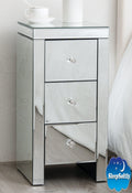 Hollywood Small Mirrored Bedside Table with 3 Drawers Crystal Handles Bedroom Furniture