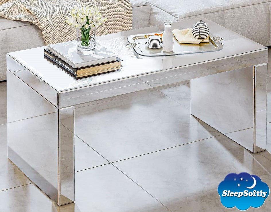 Hollywood Mirrored Glass Rectangular Coffee Table Living Room Furniture