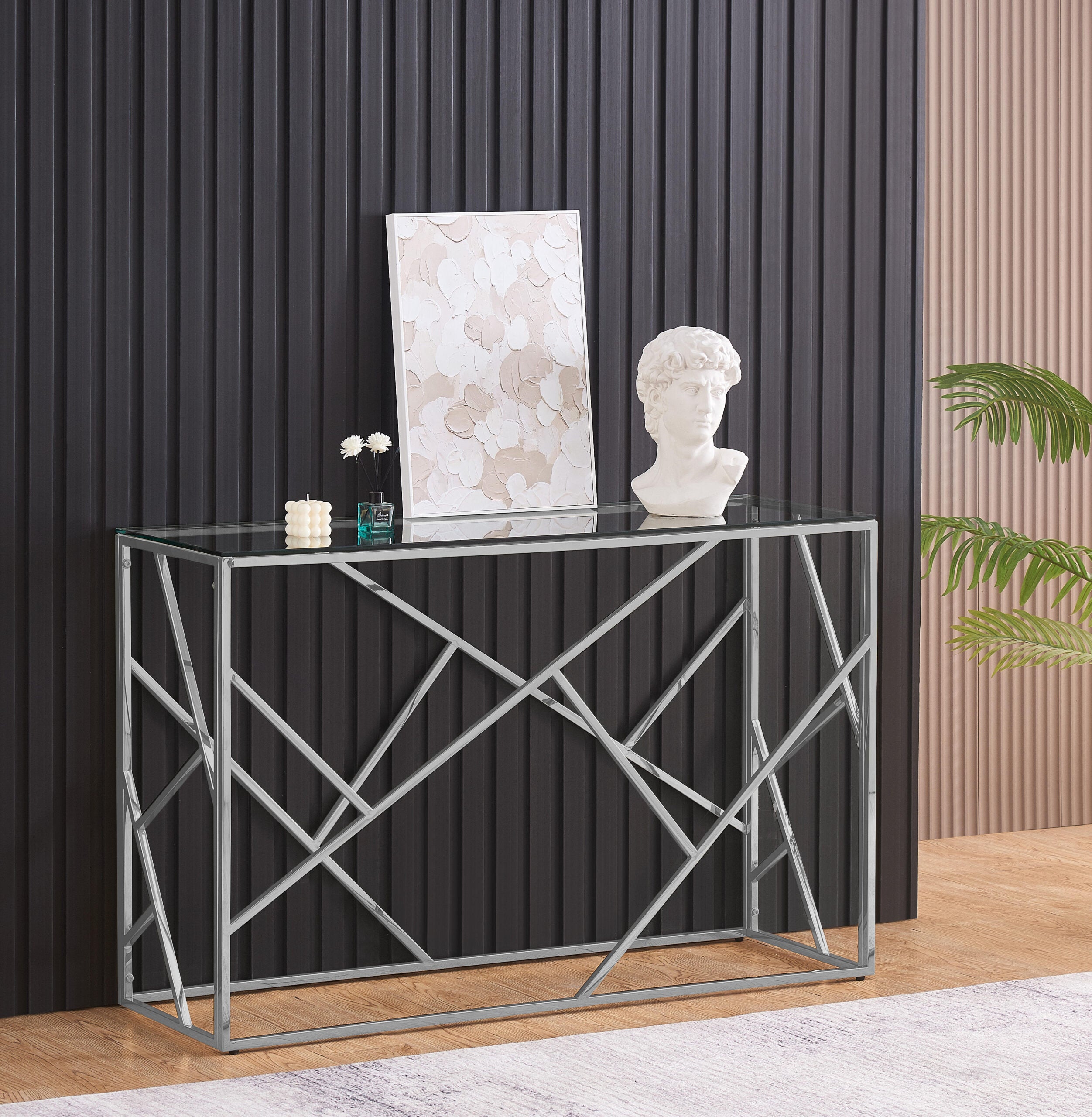 Yeldon Glass And Metal Rectangular Console Table In Silver Or Gold